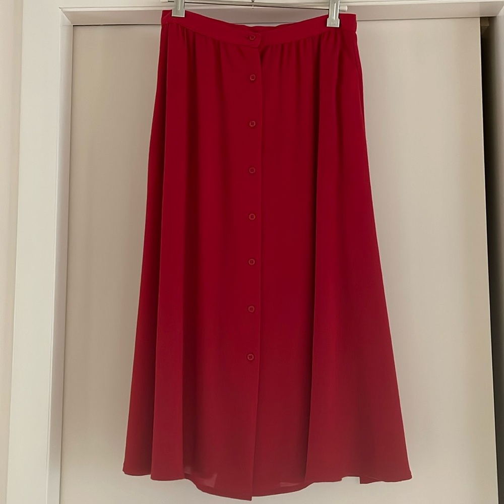 Lloyd Williams Red Button-Down A-Line Skirt